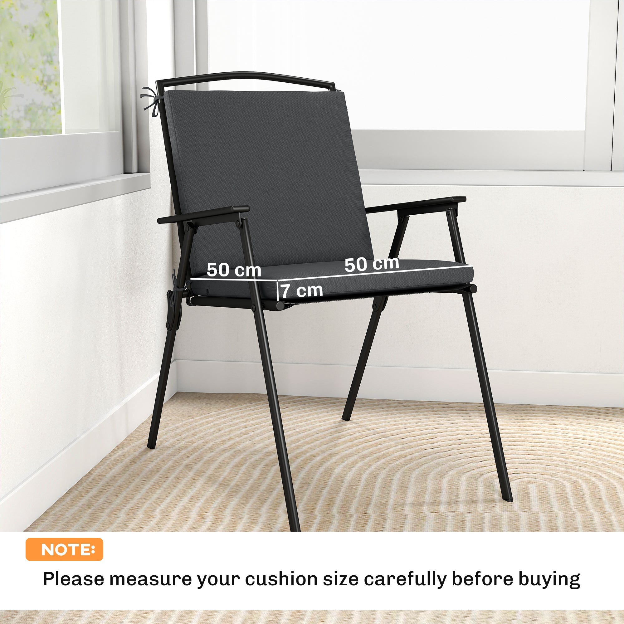 Outsunny Outdoor Seat Cushions Set of 2 with Ties, Waterproof Garden Seat Pads, Dark Grey