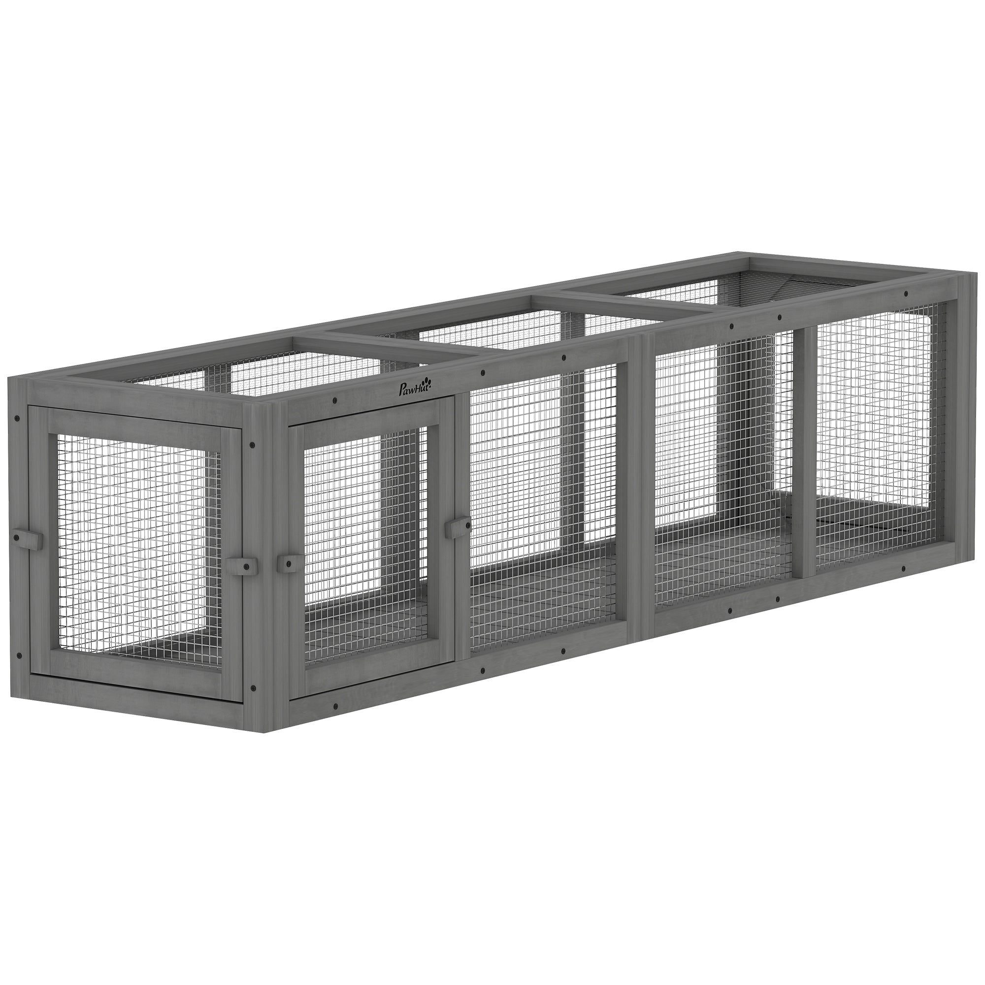 PawHut Outdoor Cat Tunnel, Wooden Play Cat Enclosure, Extendable Pet Run with 3 Doors, for Indoor and Outdoor Use, Grey