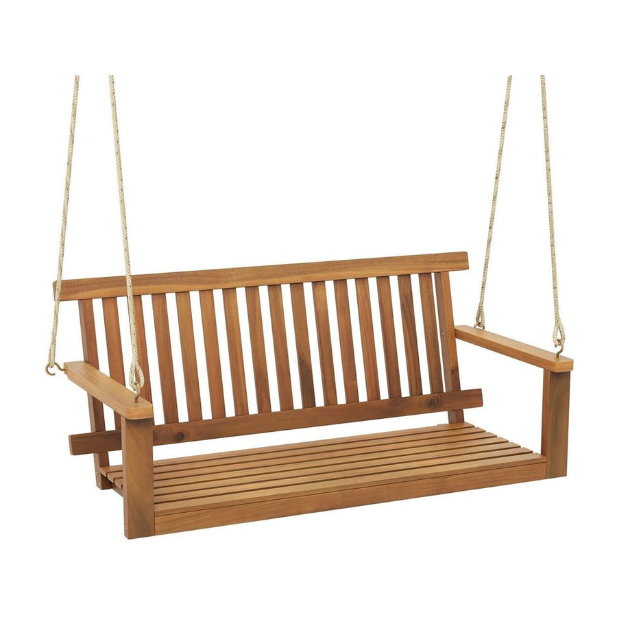 Acacia Wood Porch Swing with Slatted Seat and Backrest