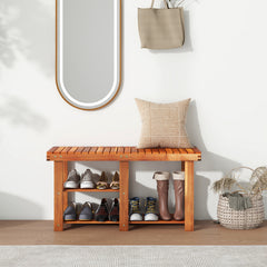 Acacia Wood Shoe Rack Bench 3-Tier Shoe Organizer Storage Shelf-L
