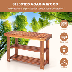 Acacia Wood Shoe Rack Bench 3-Tier Shoe Organizer Storage Shelf-M