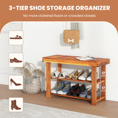 Acacia Wood Shoe Rack Bench 3-Tier Shoe Organizer Storage Shelf-M