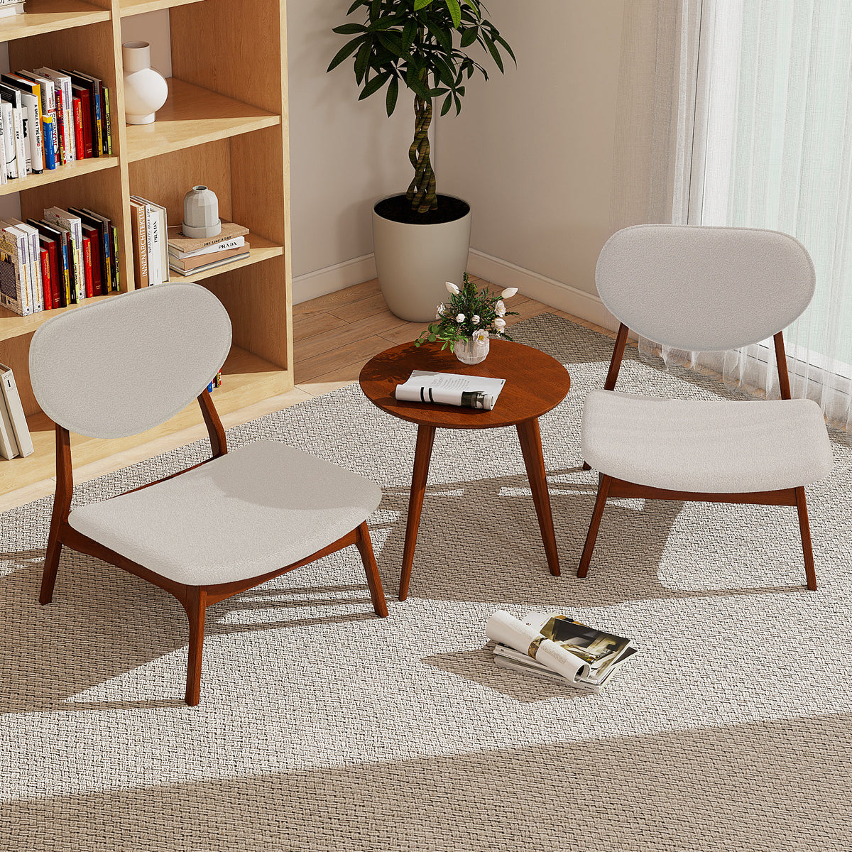 Accent Chairs Set of 2 with Side Table for Bedroom Waiting Room-Beige