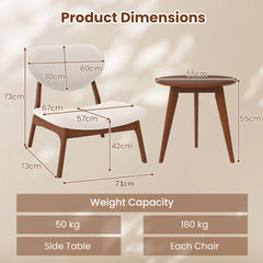 Accent Chairs Set of 2 with Side Table for Bedroom Waiting Room-Beige