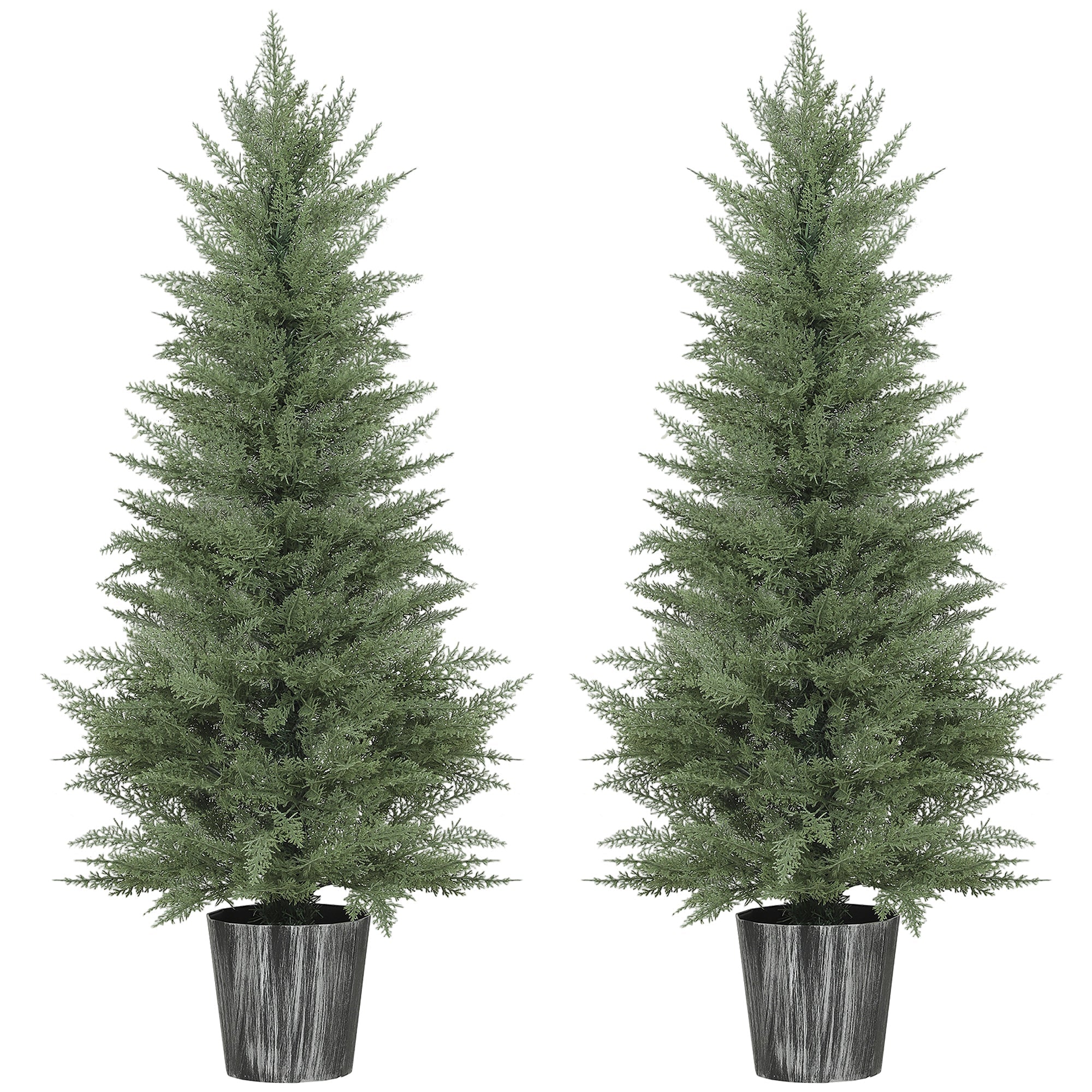 HOMCOM 135cm Artificial Cypress Trees Set of 2, UV Resistant Artificial Plants with Decorative Pot, Fake Plants for Indoor Outdoor Decor, Green