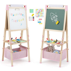 Adjustable Double Sided Kids Wooden Art Easel-Pink