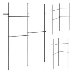 Adjustable Floor to Ceiling Clothes Rack with 2 Hanging Rods Folding Drying Rack and Reacher Pole-Black