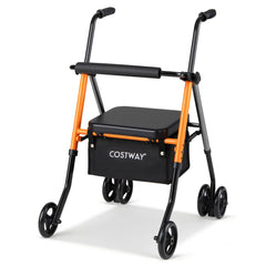 Adjustable Height Folding Lightweight Rollator Walker with Backrest-Black