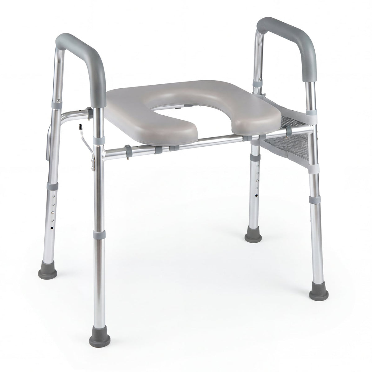 Adjustable Height and Width Raised Toilet Seat for Seniors with Padded Arms and Storage Bag-Silver