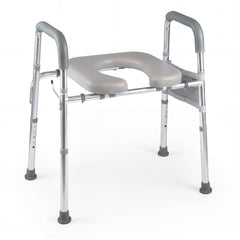 Adjustable Height and Width Raised Toilet Seat for Seniors with Padded Arms and Storage Bag-Silver