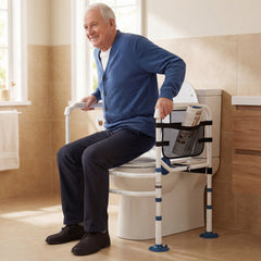 Adjustable Height and Width Toilet Safety Rails with Non-Slip Grip and Suction Legs-White