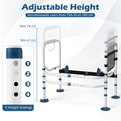 Adjustable Height and Width Toilet Safety Rails with Non-Slip Grip and Suction Legs-White