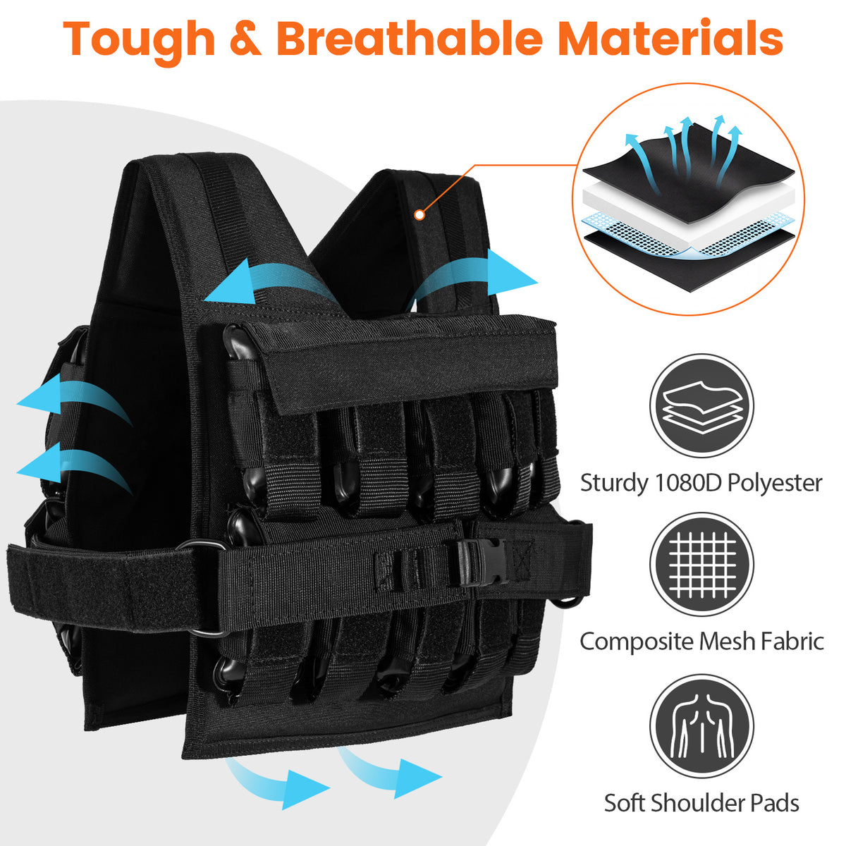 Adjustable Weighted Vest for Men and Women 20 Kg Weight Vest-Black