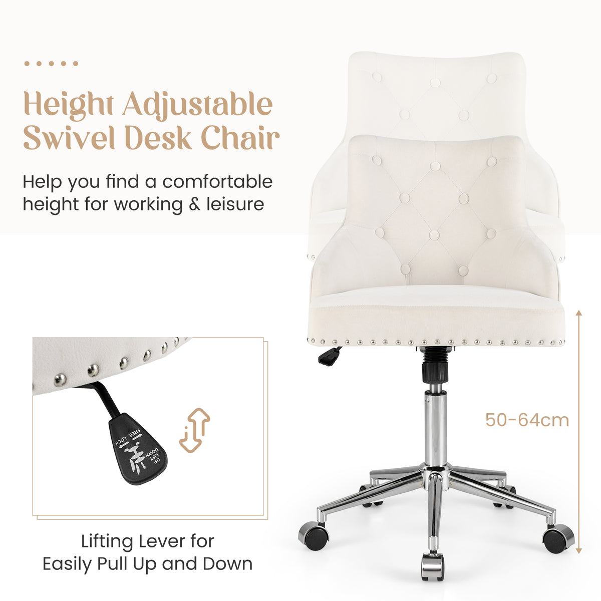 Adjustable 360° Swivel Accent Armchair-Beige