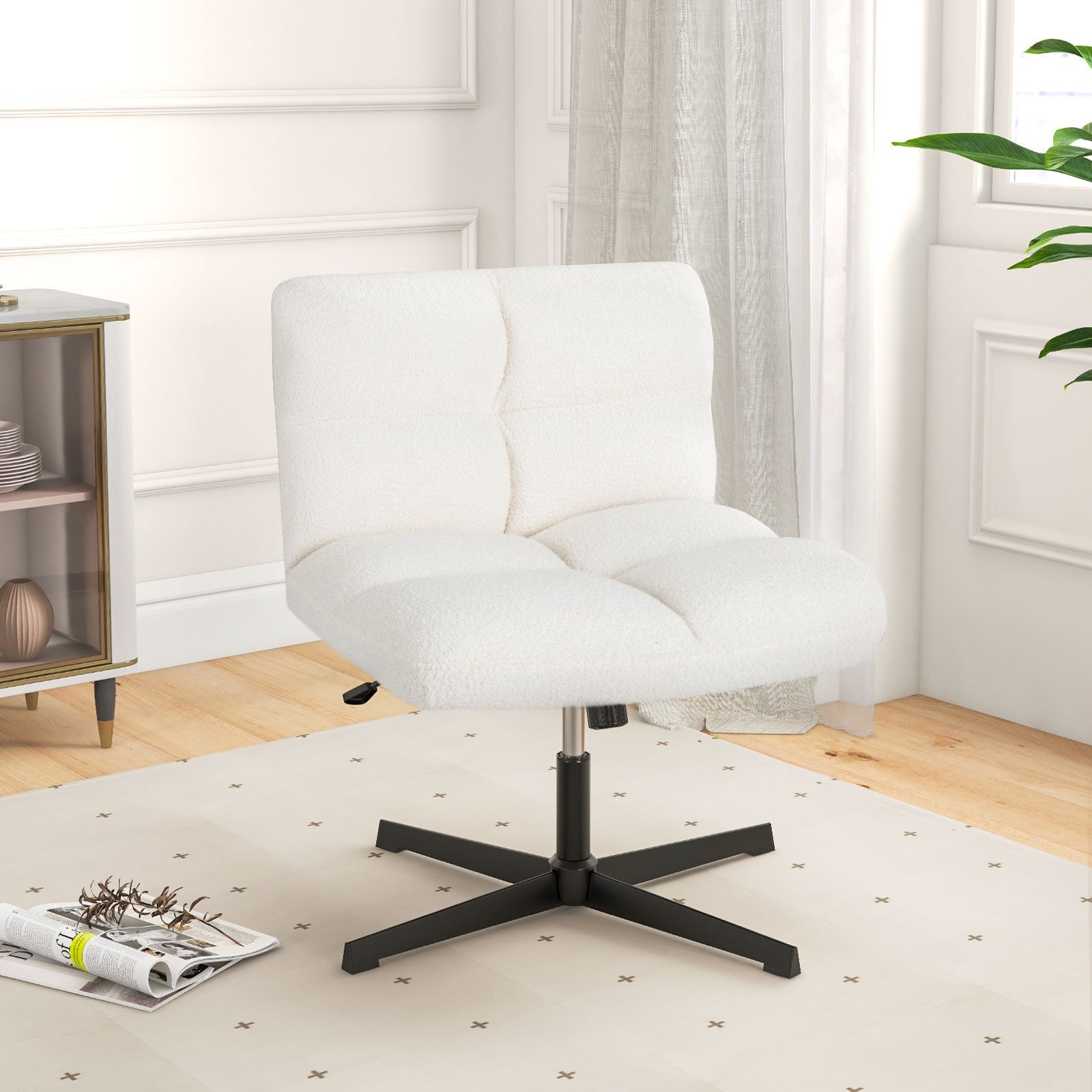 Adjustable Armless Office Chair with Imitation Lamb Fleece-Cream White