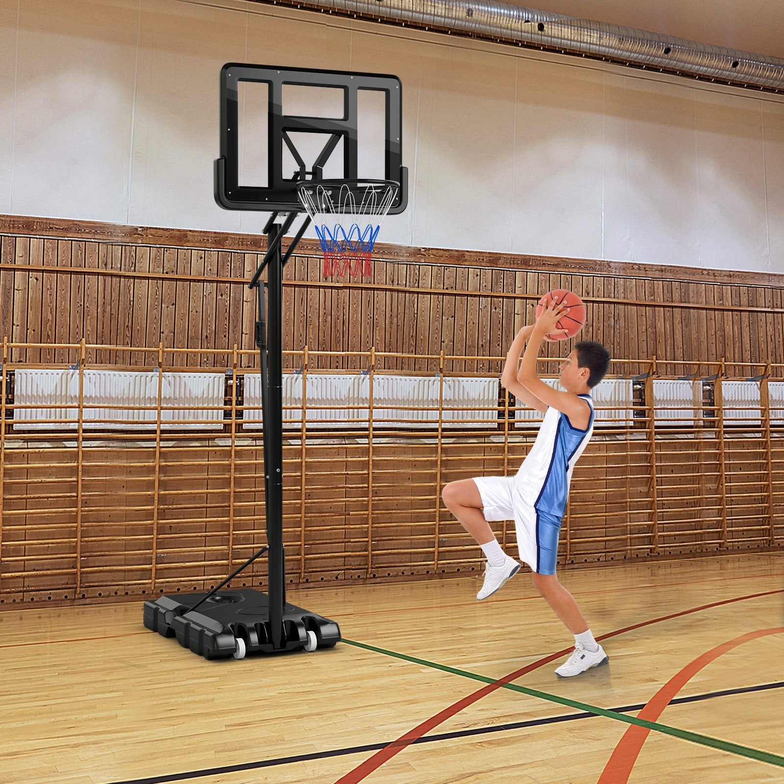 2.45-3.05M Portable Basketball Hoop Stand Adjustable for Adults and Teenagers