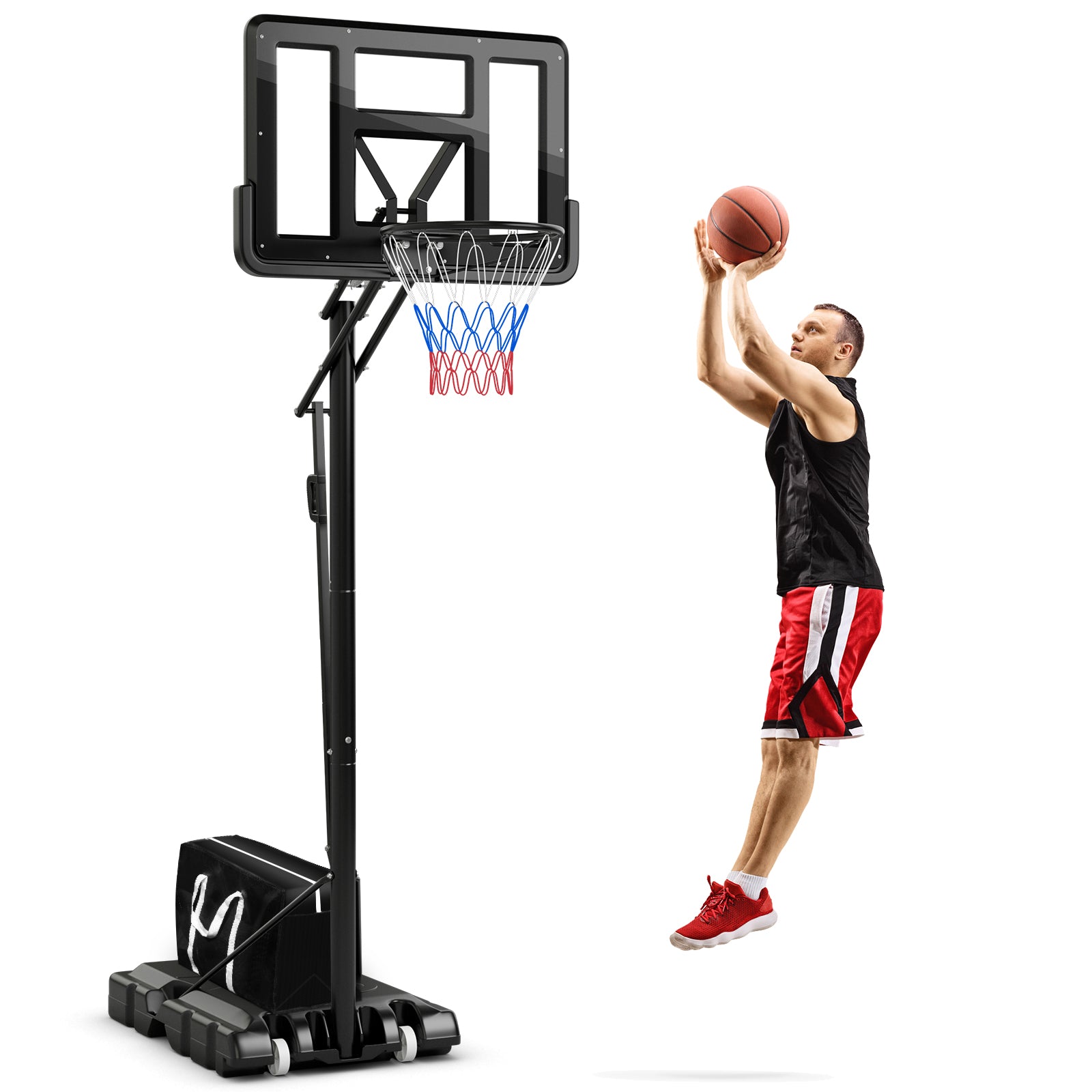 2.45-3.05M Portable Basketball Hoop Stand Adjustable for Adults and Teenagers