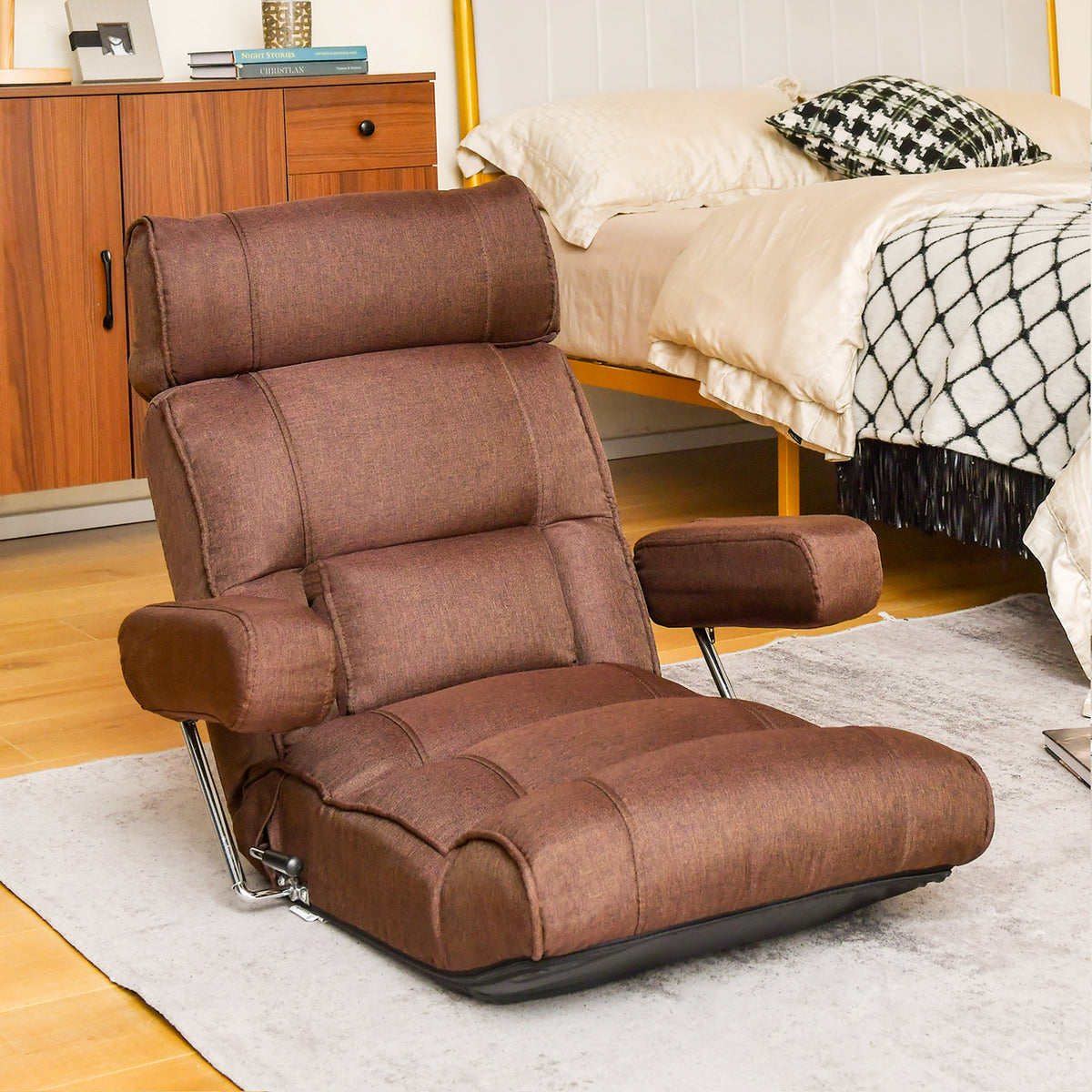 Ergonomic Sofa Lounger Chair with Stepless Adjustment Back-Brown