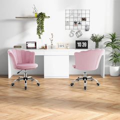 Adjustable Velvet Office Chair with Handle and Universal Wheels in Pink