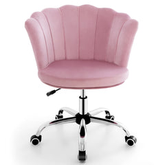 Adjustable Velvet Office Chair with Handle and Universal Wheels in Pink