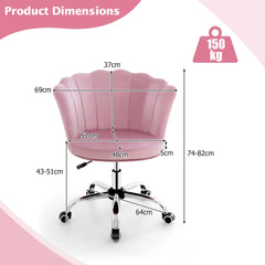 Adjustable Velvet Office Chair with Handle and Universal Wheels in Pink