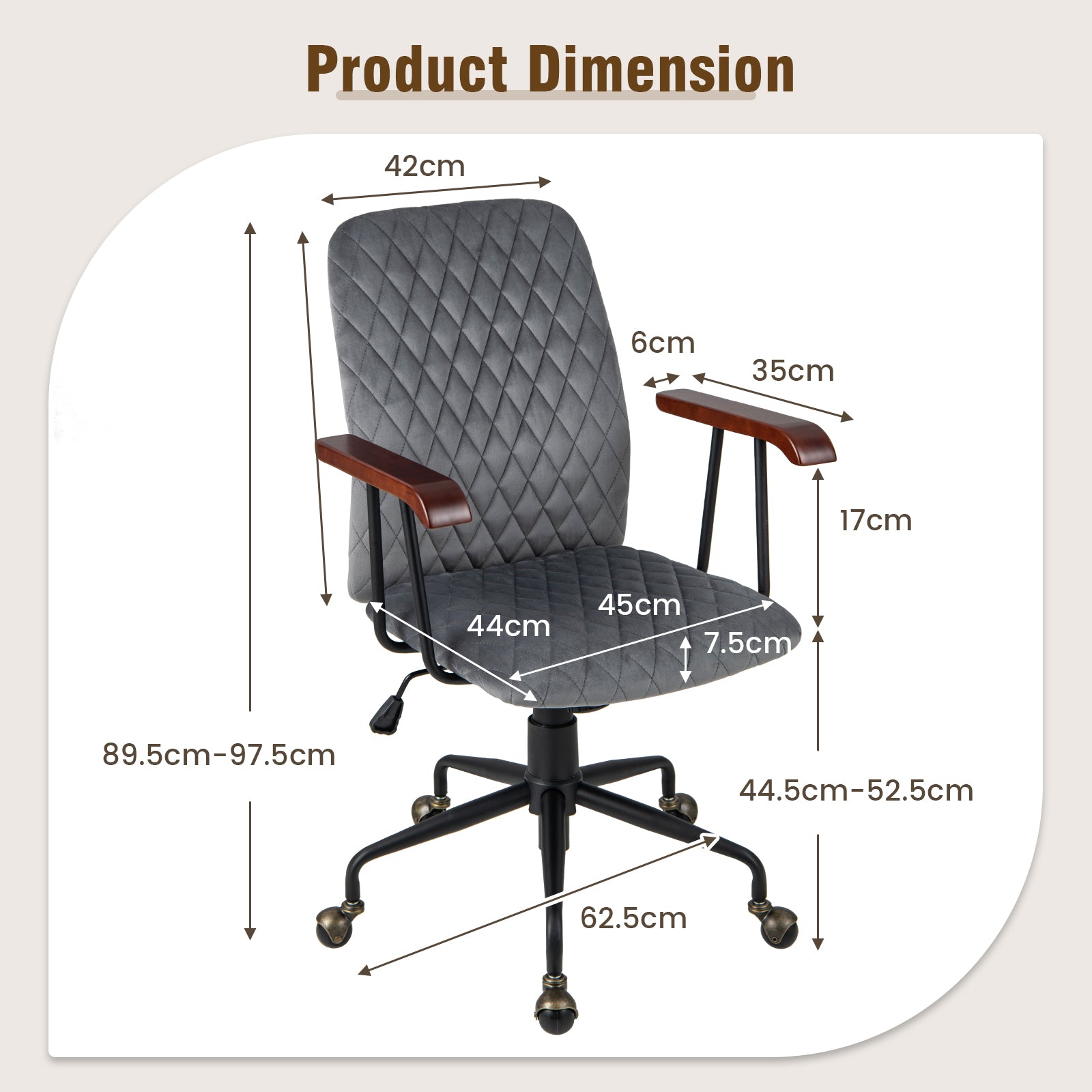 Adjustable Velvet Rocking Leisure Chair with Padded Seat-Grey