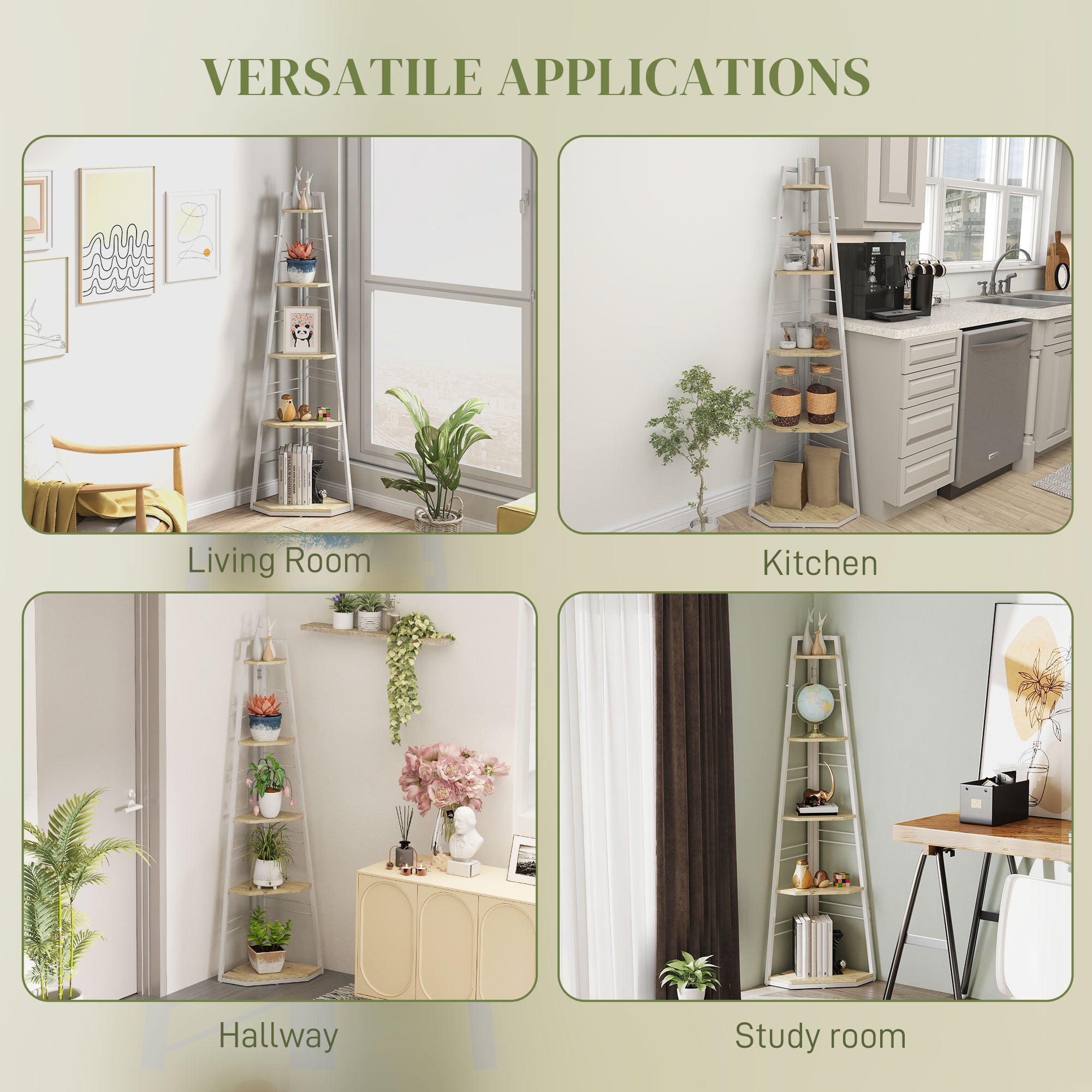 HOMCOM Five-Tier Corner Shelf - White/Wood-Effect