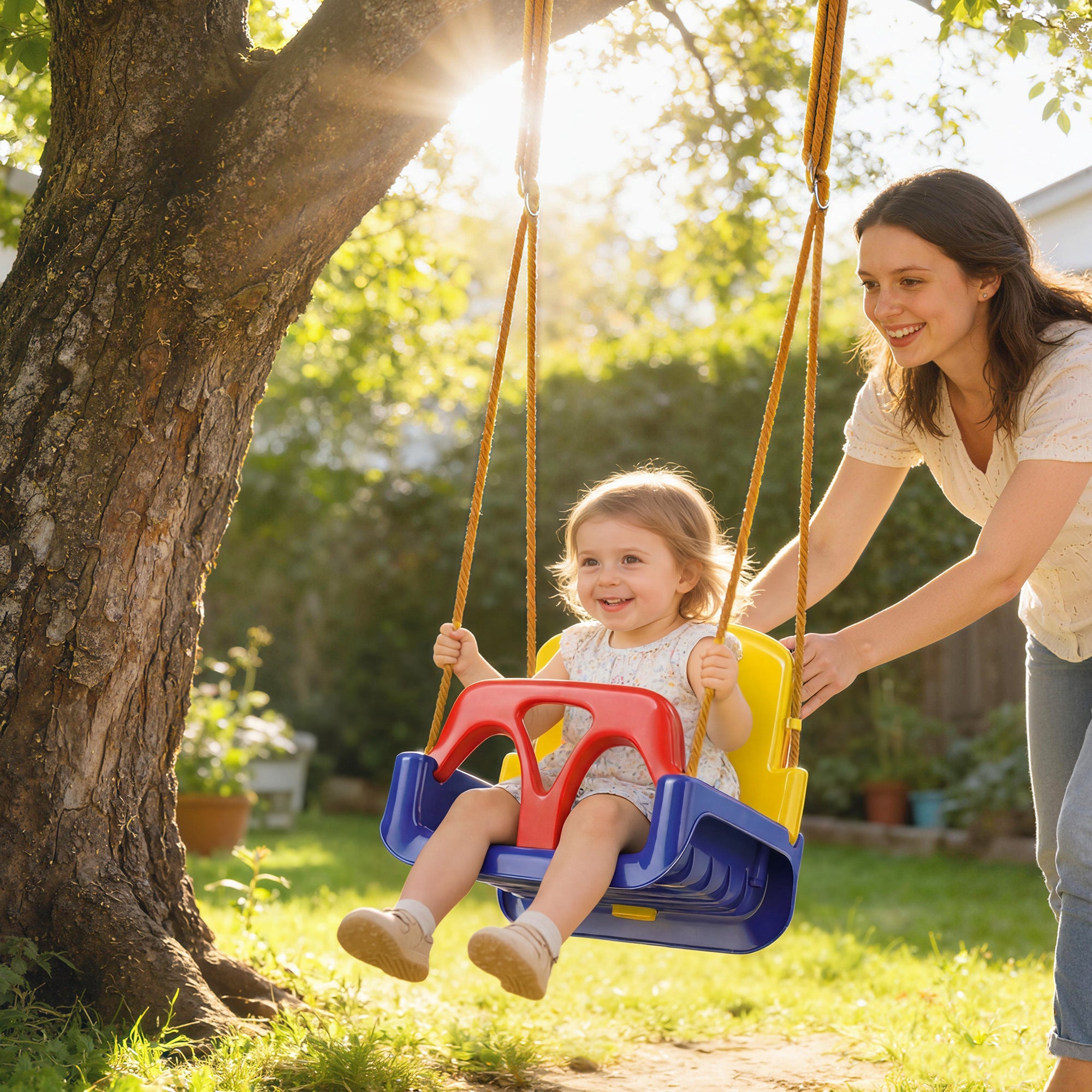 Outsunny 3 in 1 Detachable Kids Swing Seat with Seatbelt, Adjustable Rope for Indoor, Outdoor, Dark Blue