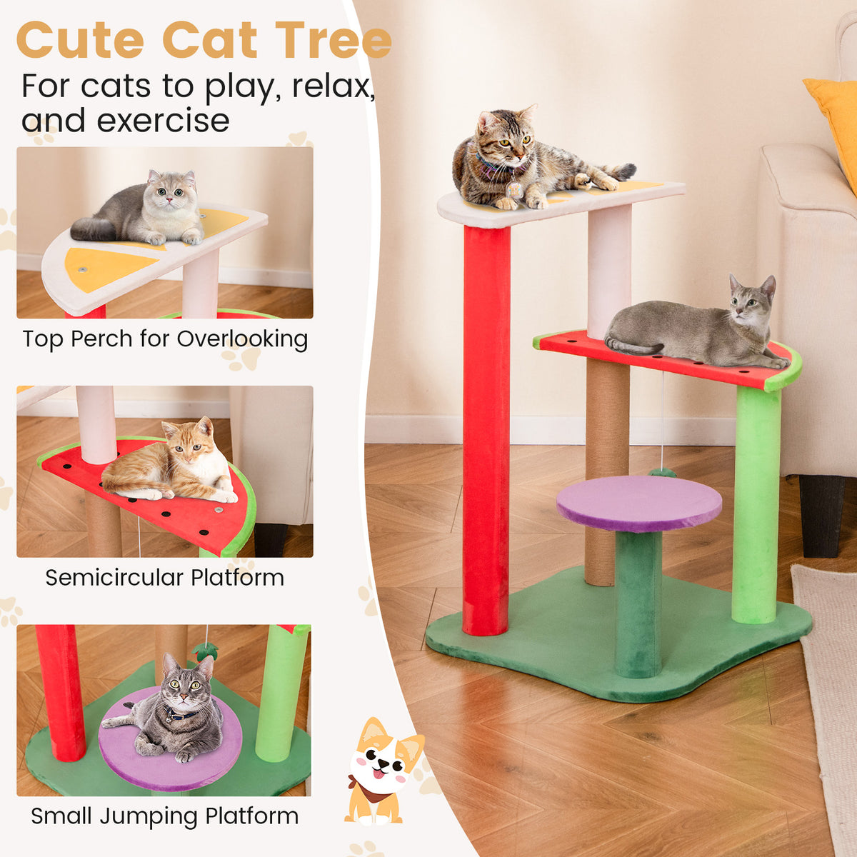 Multi-Level Aesthetic Fruit Cat Tower with Fruit-Shaped Platforms