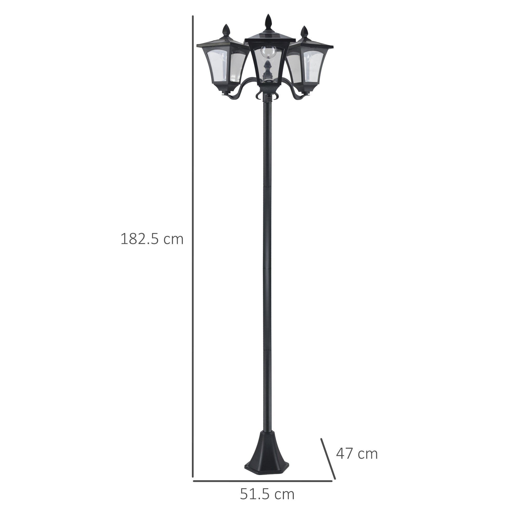 Outsunny 1.8m Traditional Victorian Style 3 Way Head Outdoor Garden Solar Post Lamp Sensor Dimmable LED Lantern Bollard Pathway IP44 √¢‚Ç¨‚Äú Black