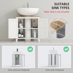 kleankin Under Sink Cabinet, Bathroom Sink Cabinet with 2 Doors, Pedestal Under Sink Design, Freestanding Bathroom Cupboard with Adjustable Shelf, White