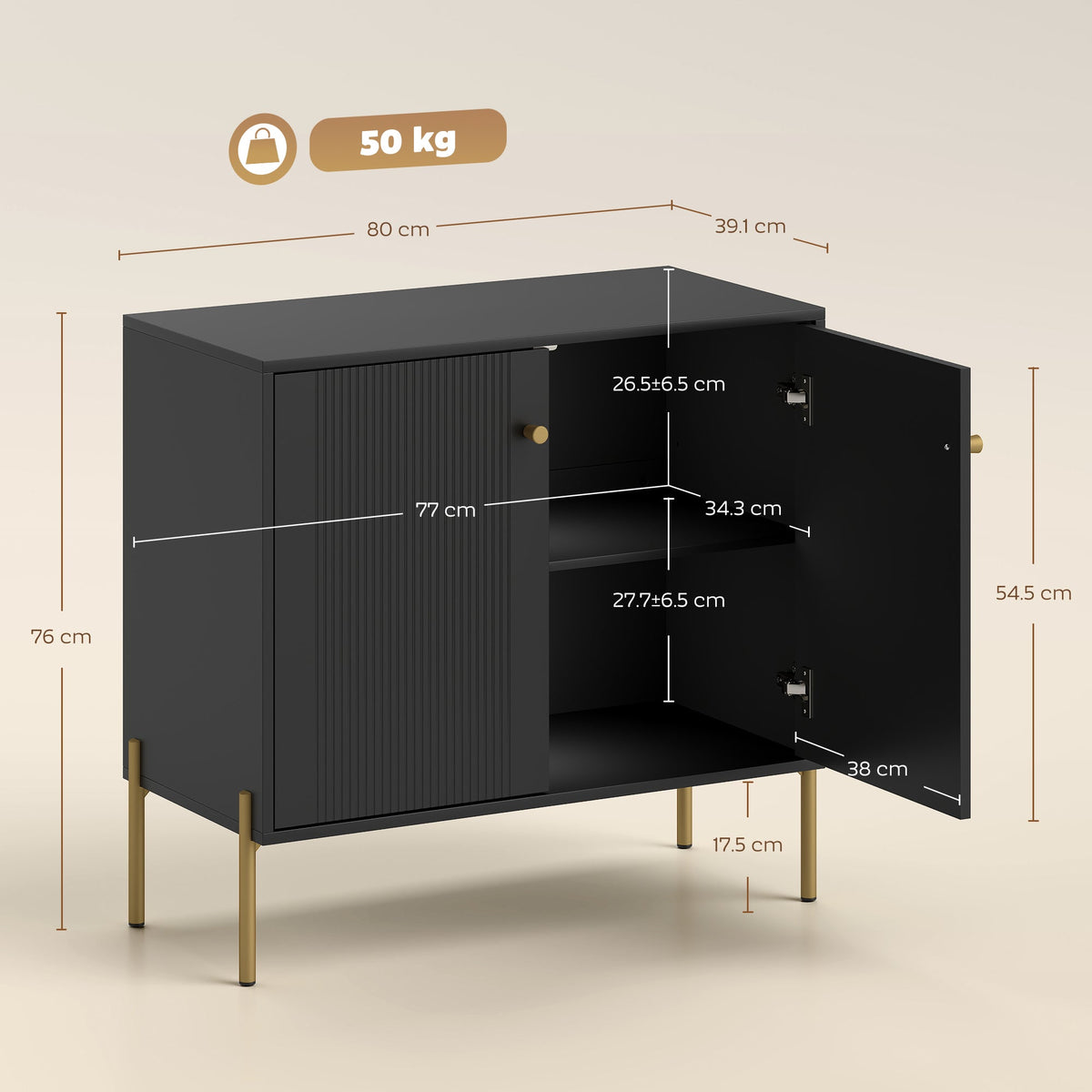 HOMCOM Sideboard Buffet Cabinet, Coffee Bar Cabinet with Fluted Doors and Adjustable Shelf, Black