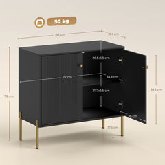 HOMCOM Sideboard Buffet Cabinet, Coffee Bar Cabinet with Fluted Doors and Adjustable Shelf, Black