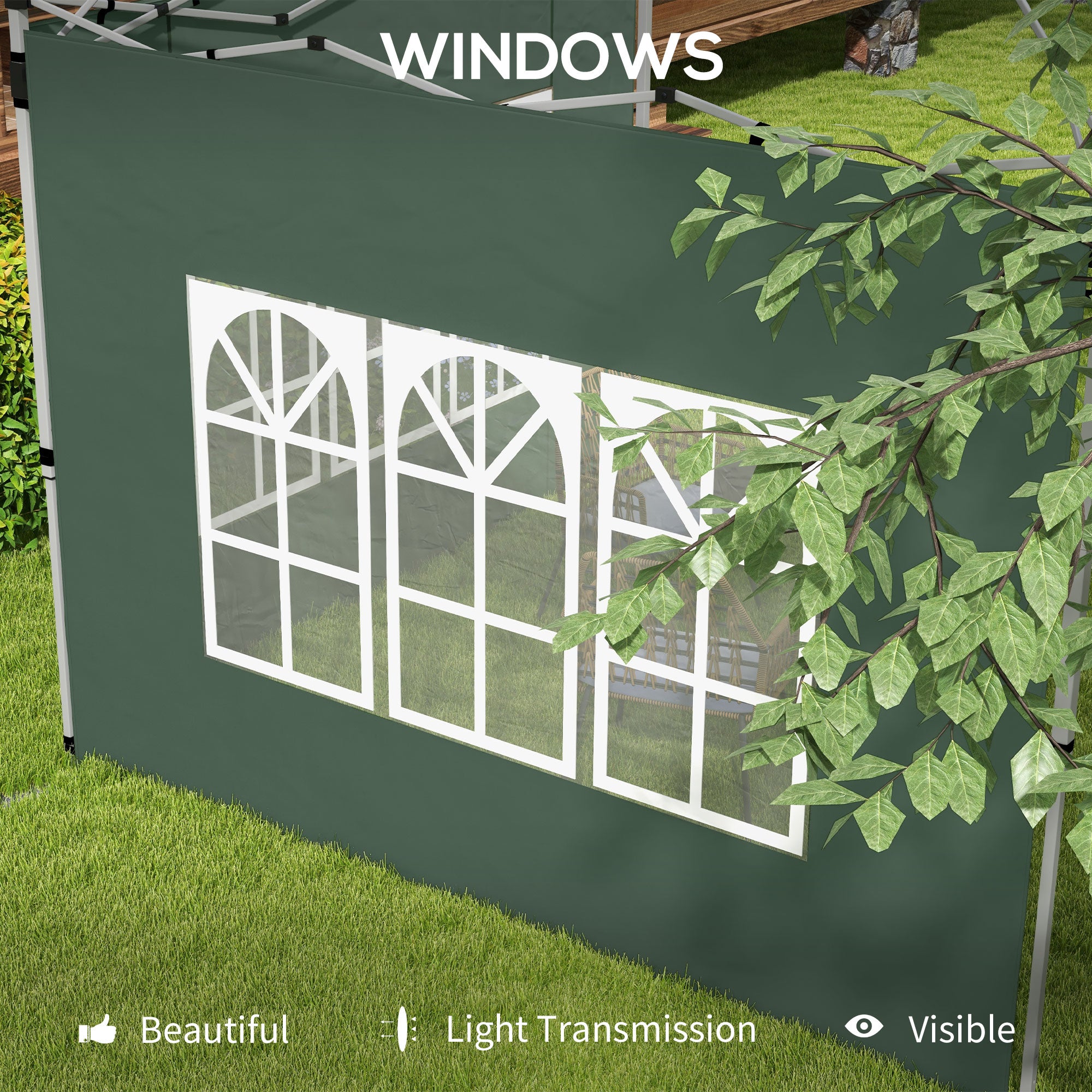 Outsunny Gazebo Side Panels, Sides Replacement with Window for 3x3(m) or 3x4m Pop Up Gazebo, 2 Pack, Green