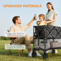 Outsunny Double Decker Folding Festival Trolley on Wheels, 200KG & 350L Capacity Collapsible Wagon Festival Trolley Cart with 134cm Extended for Camping Sports Shopping Garden and Beach, Black