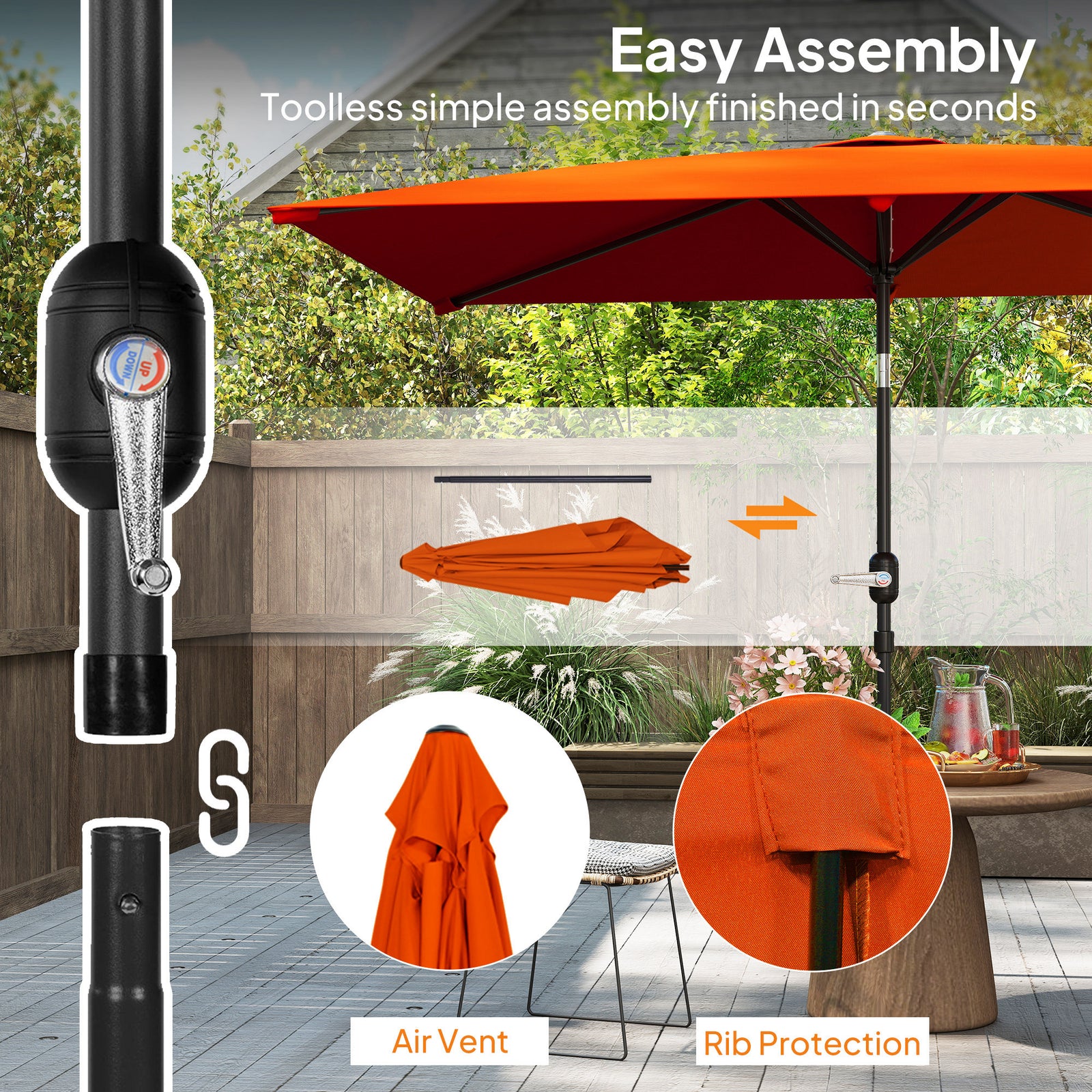 Outsunny 3x2m Garden Parasol Umbrella with Aluminium Pole, Tilt and Crank, Rectangular Outdoor Table Parasol Sun Shade for Patio, Orange