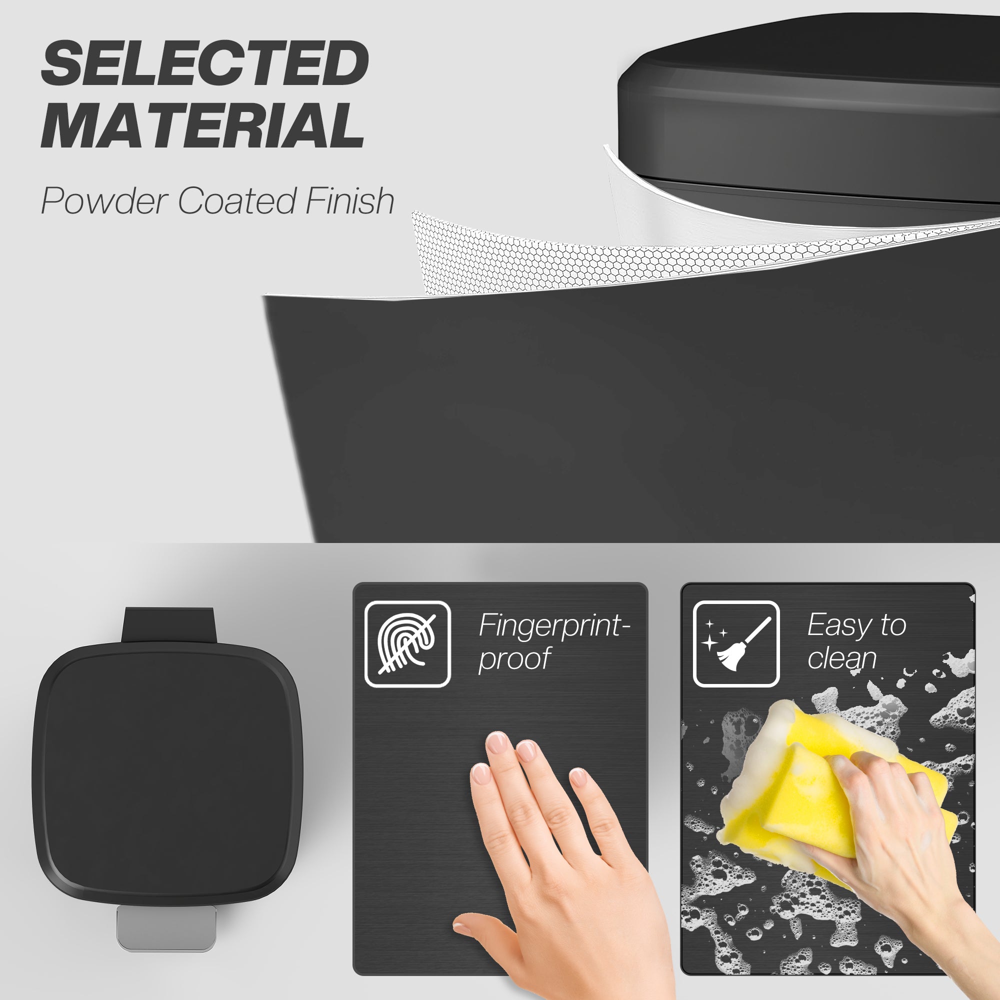 HOMCOM 20L Modern Boxy Metal Home Kitchen Bin - Black