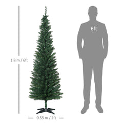HOMCOM 6ft Unlit Artificial Christmas Tree, Pencil Slim Xmas Tree with Solid Stand and Realistic Branches, Green