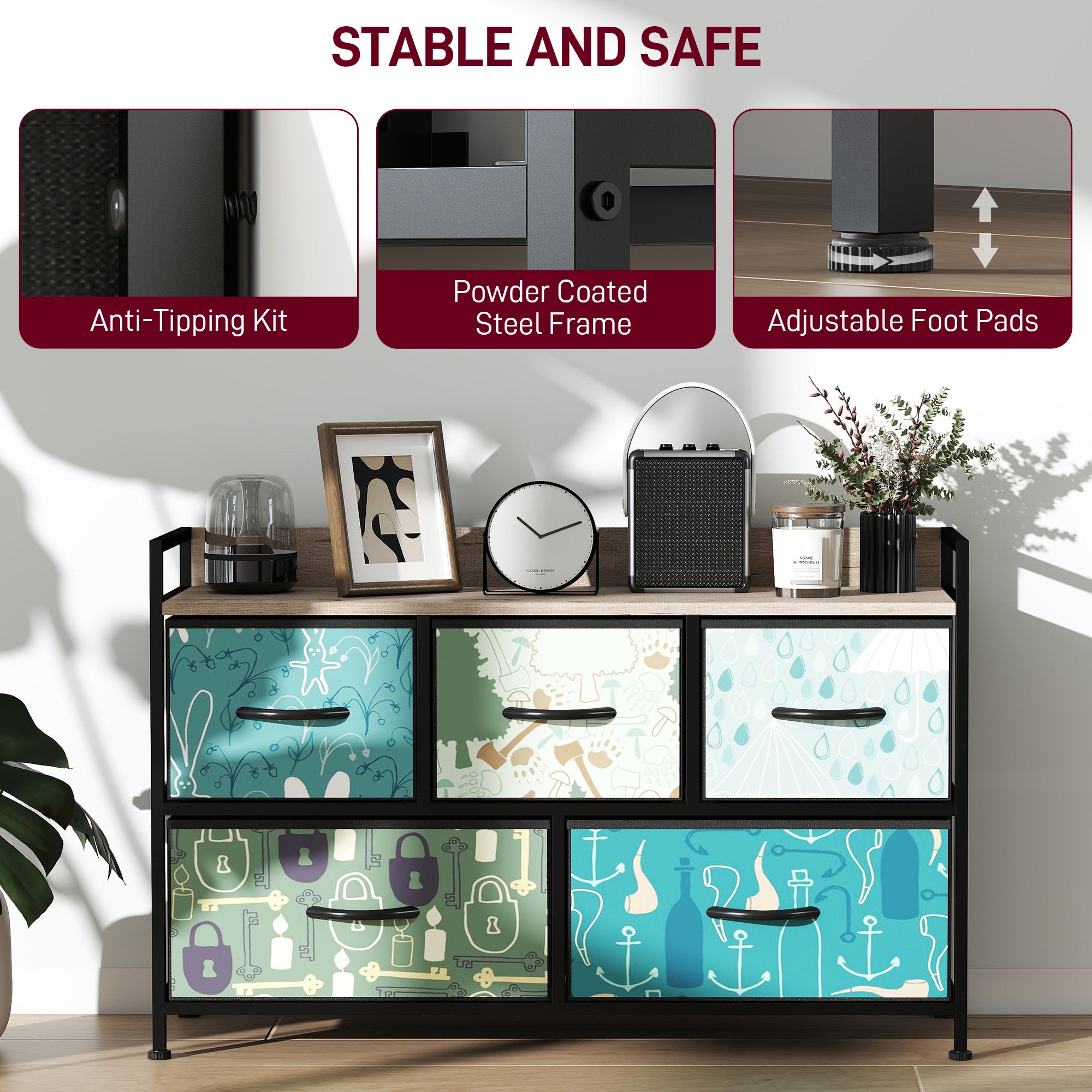 HOMCOM 5-Drawer Chest of Drawers - Blue