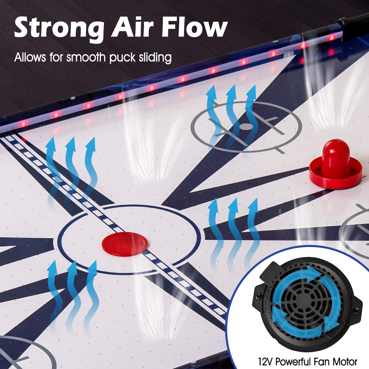Air Hockey Game Table Powered Hockey Game Table with 2 Pushers and Pucks-White