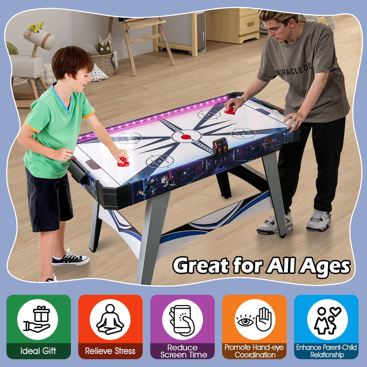 Air Hockey Game Table Powered Hockey Game Table with 2 Pushers and Pucks-White