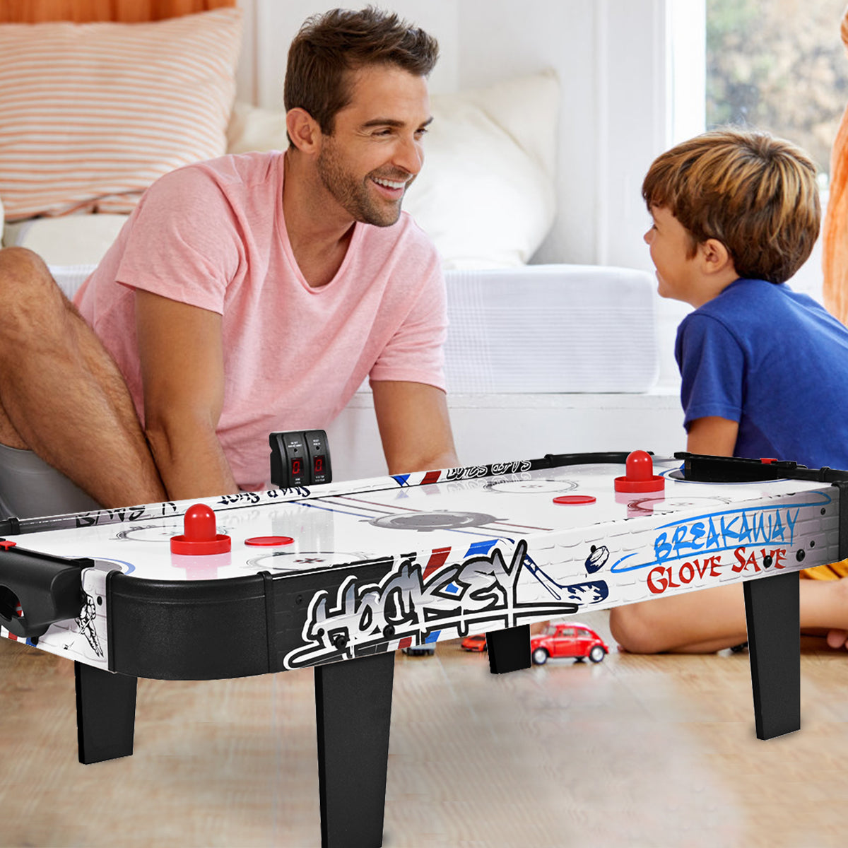 Air Powered Hockey Table with Pucks Pushers and LED Scoreboard