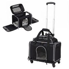 Airline Approved Rolling Cat and Dog Carrier with and Telescopic Handle-Black