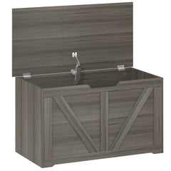 HOMCOM 100L Home Storage Box, with Safety Hinge - Dark Grey Wood-Effect