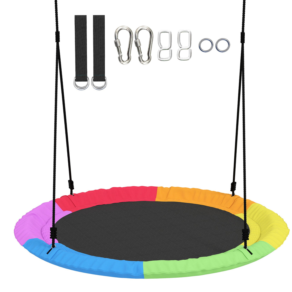 AIYAPLAY Tree Swing Seat, 120cm Kids Saucer Swing with Adjustable Ropes and Tree Straps, 300kg Capacity, Multicolour