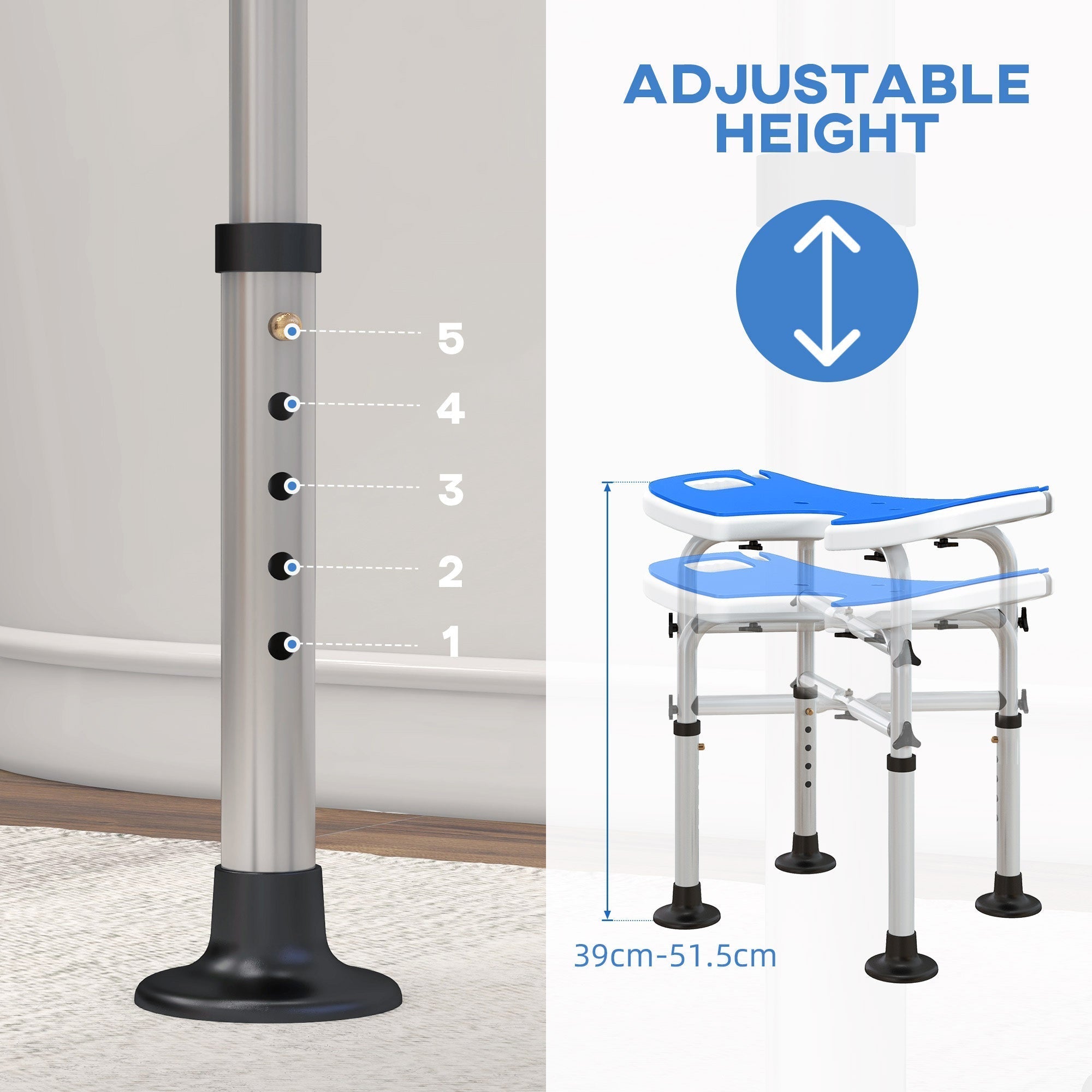 HOMCOM 39-51.5cm 'U' Seat Padded Shower Stool - Dark Blue