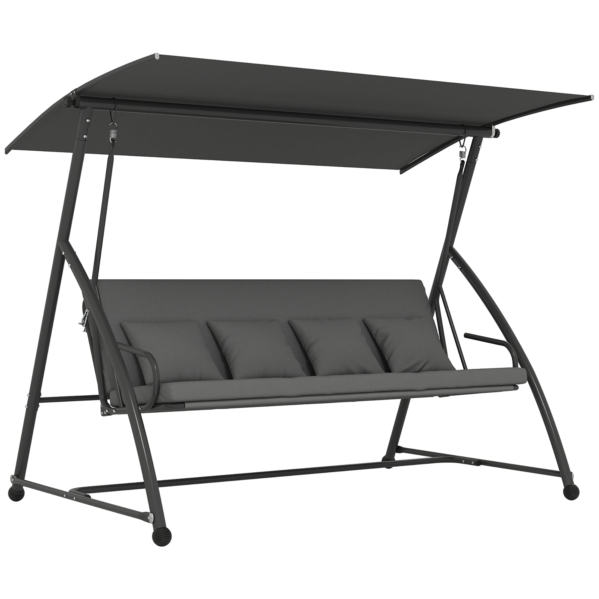 Outsunny Outdoor 2-in-1 Swing Chair Lounger 3 Seater Garden Swing Seat Bed Convertible Tilt Canopy W/ Cushion, Dark Grey