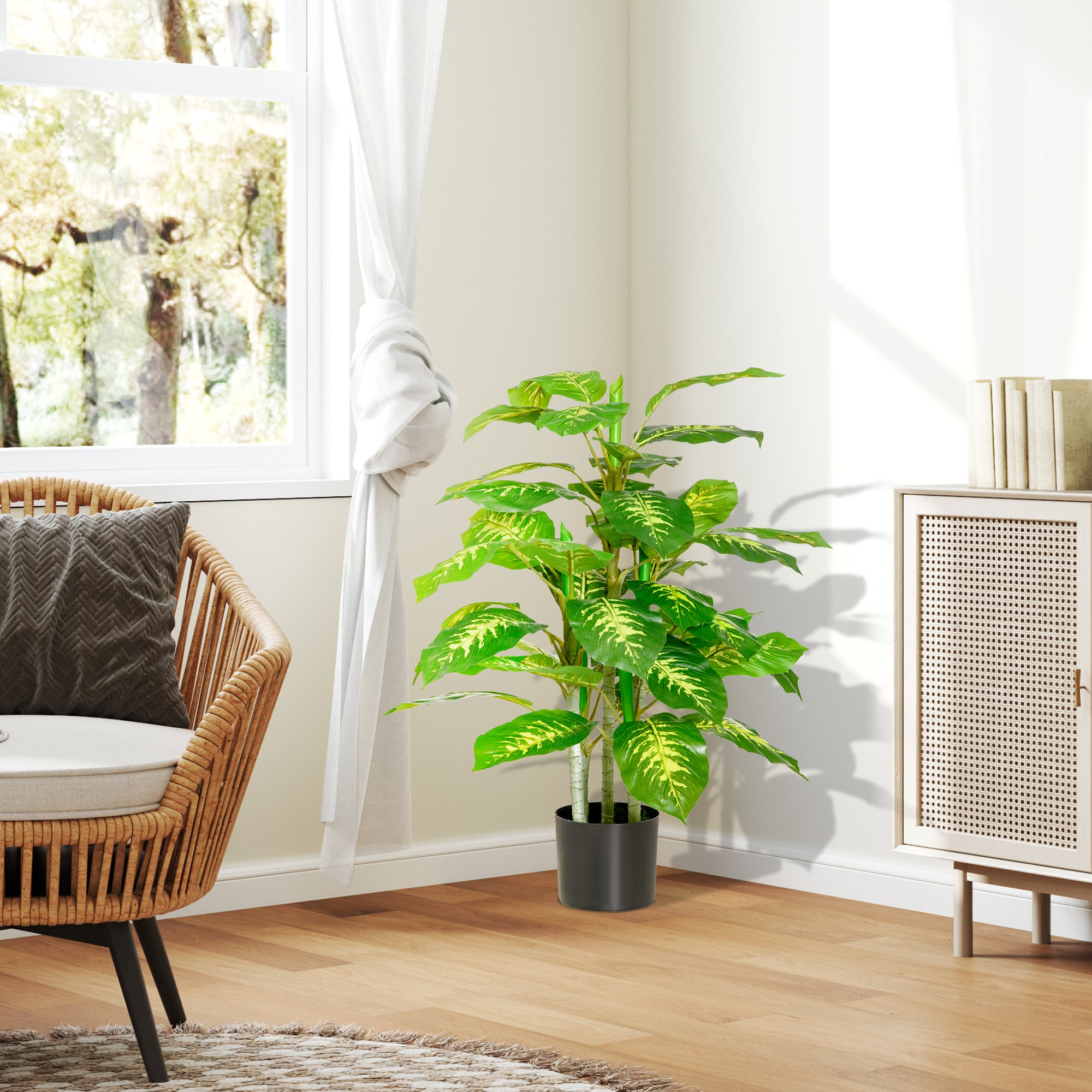 HOMCOM Faux Rose Plants, with Pots