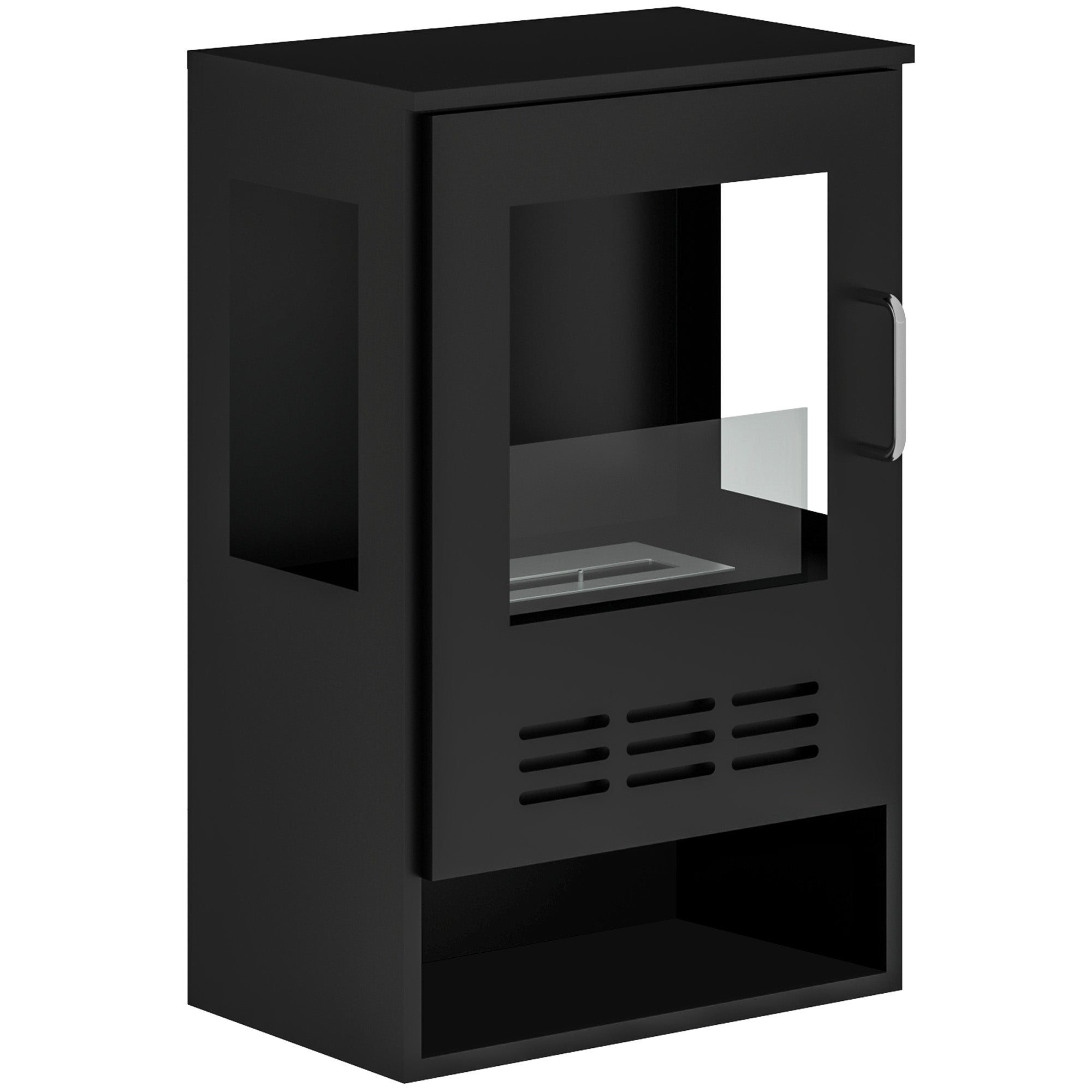 HOMCOM Ethanol Fireplace Stove with Shelf, Freestanding Bioethanol Fire, Indoor Ethanol Burner with 0.9 Litres Volume, Burns for Up to 3.3 Hours, 27 Inch, Black