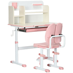 HOMCOM Kids Desk and Chair Set, with Storage Shelves, Washable Cover, for Ages 3-12 Years - Pink